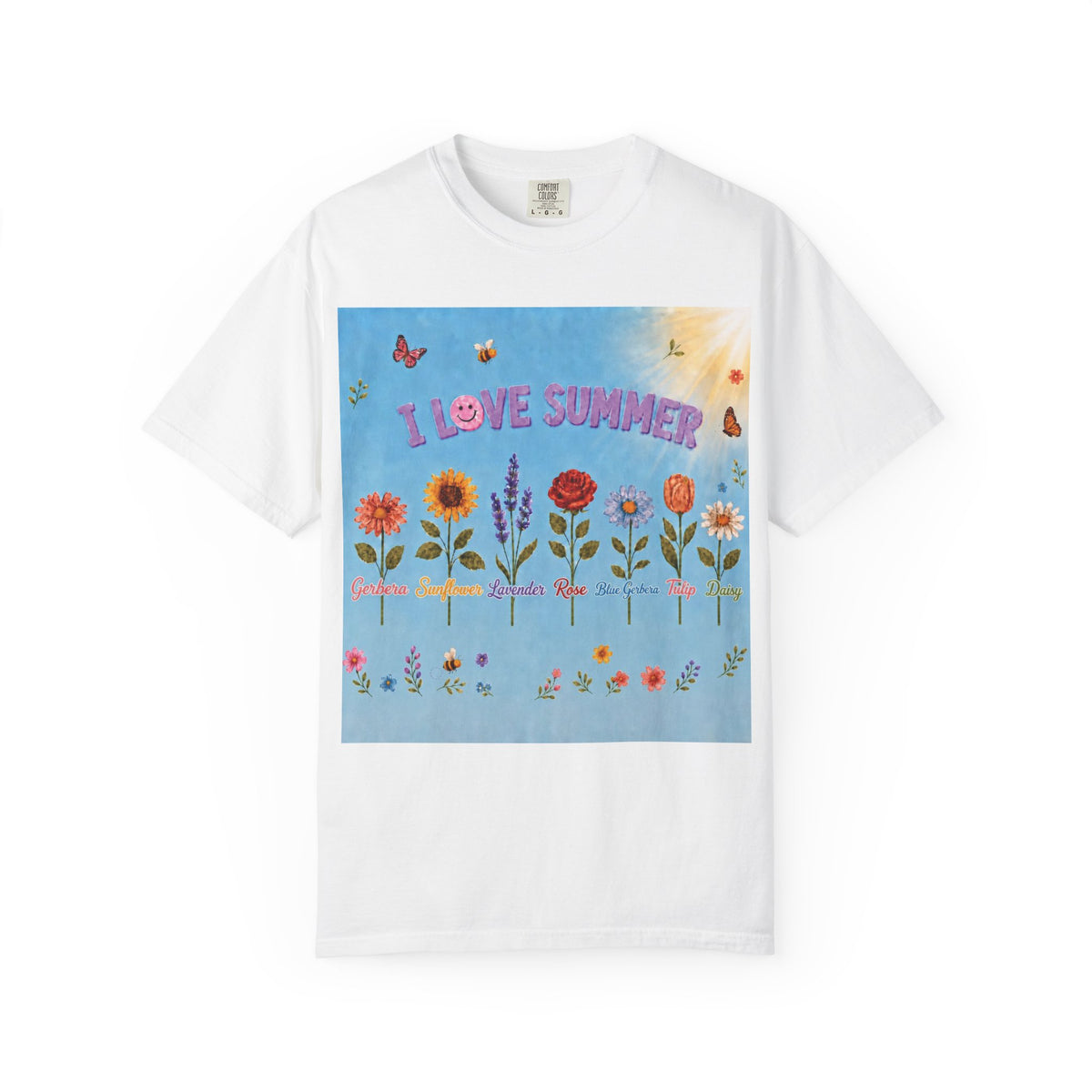 I Love Summer, Flower Names Graphic Tee - Unisex Garment-Dyed T-shirt
