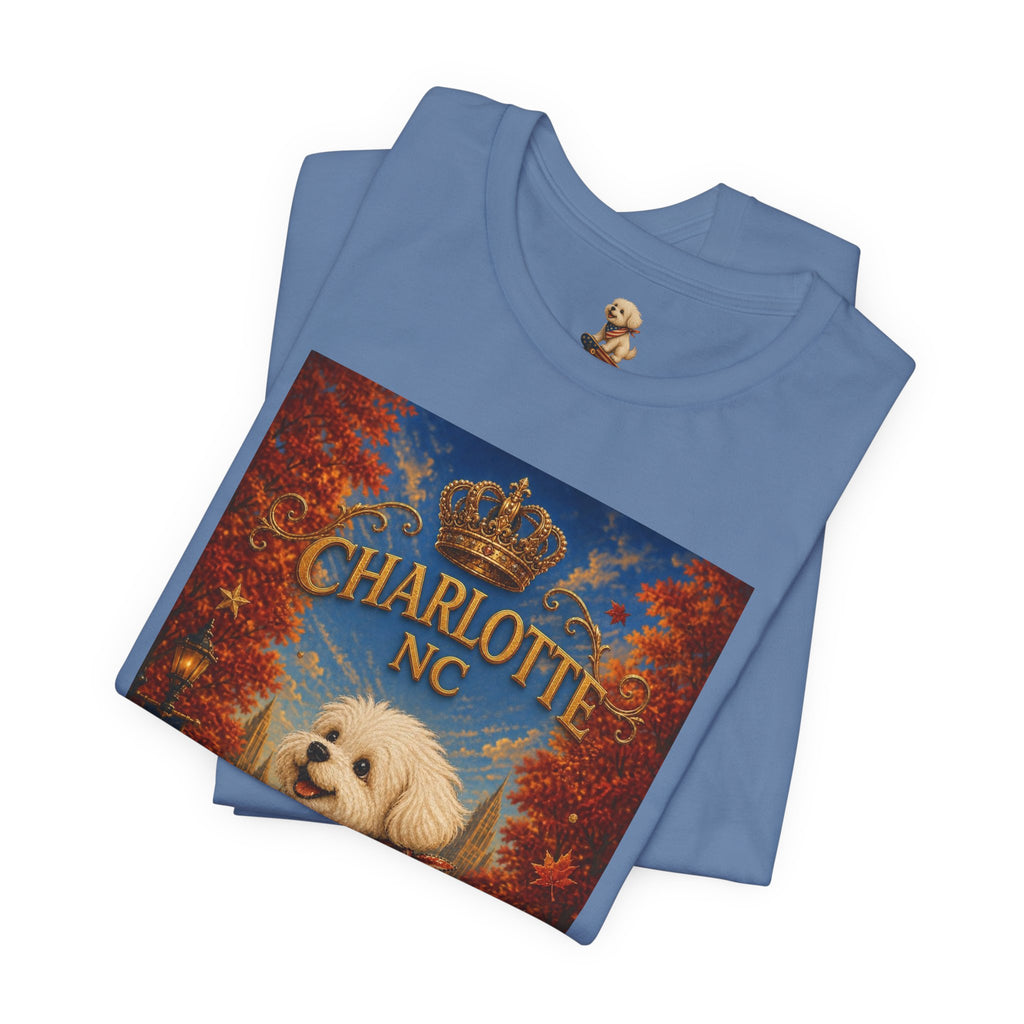 Charlotte NC Dog Tee — Cute Pup on Skateboard Patriotic T‑Shirt
