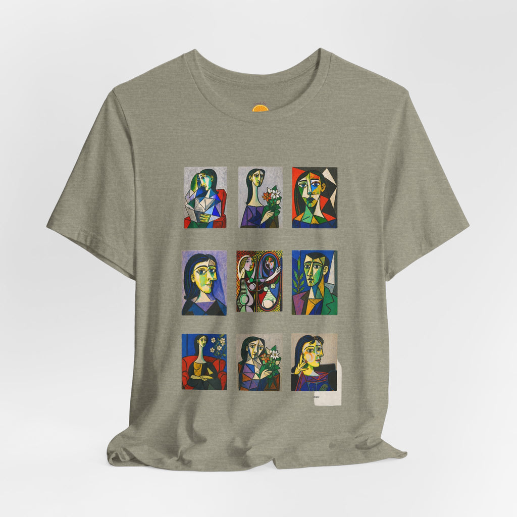 Picasso Portrait Grid T‑Shirt — Colorful Cubist Faces Art Tee