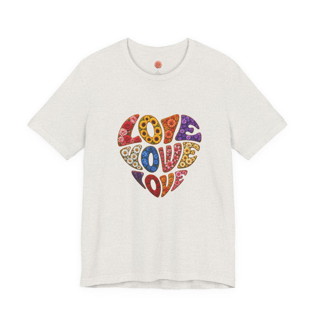 Love Heart Graphic Tee — Retro Floral "Love" Design