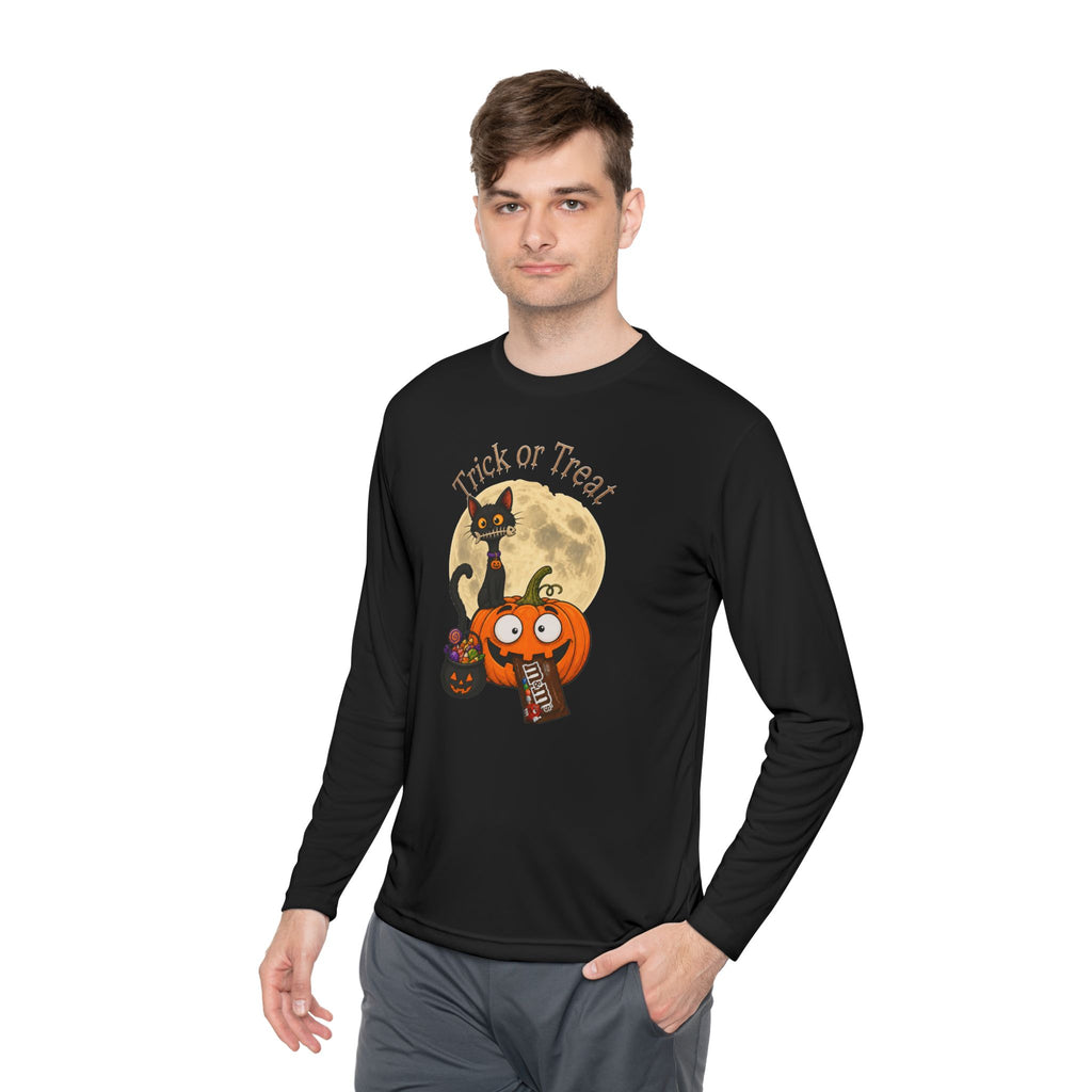Halloween Pumpkin & Black Cat Long Sleeve Tee — "Trick or Treat / Hello Halloween"