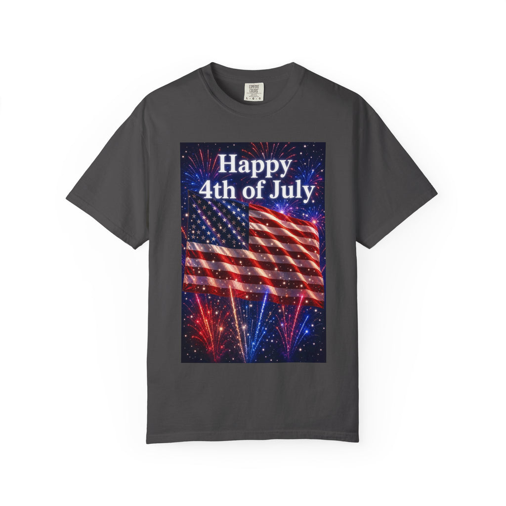4th of July Flag T-Shirt — "Happy 4th of July" Front & America Flag Back