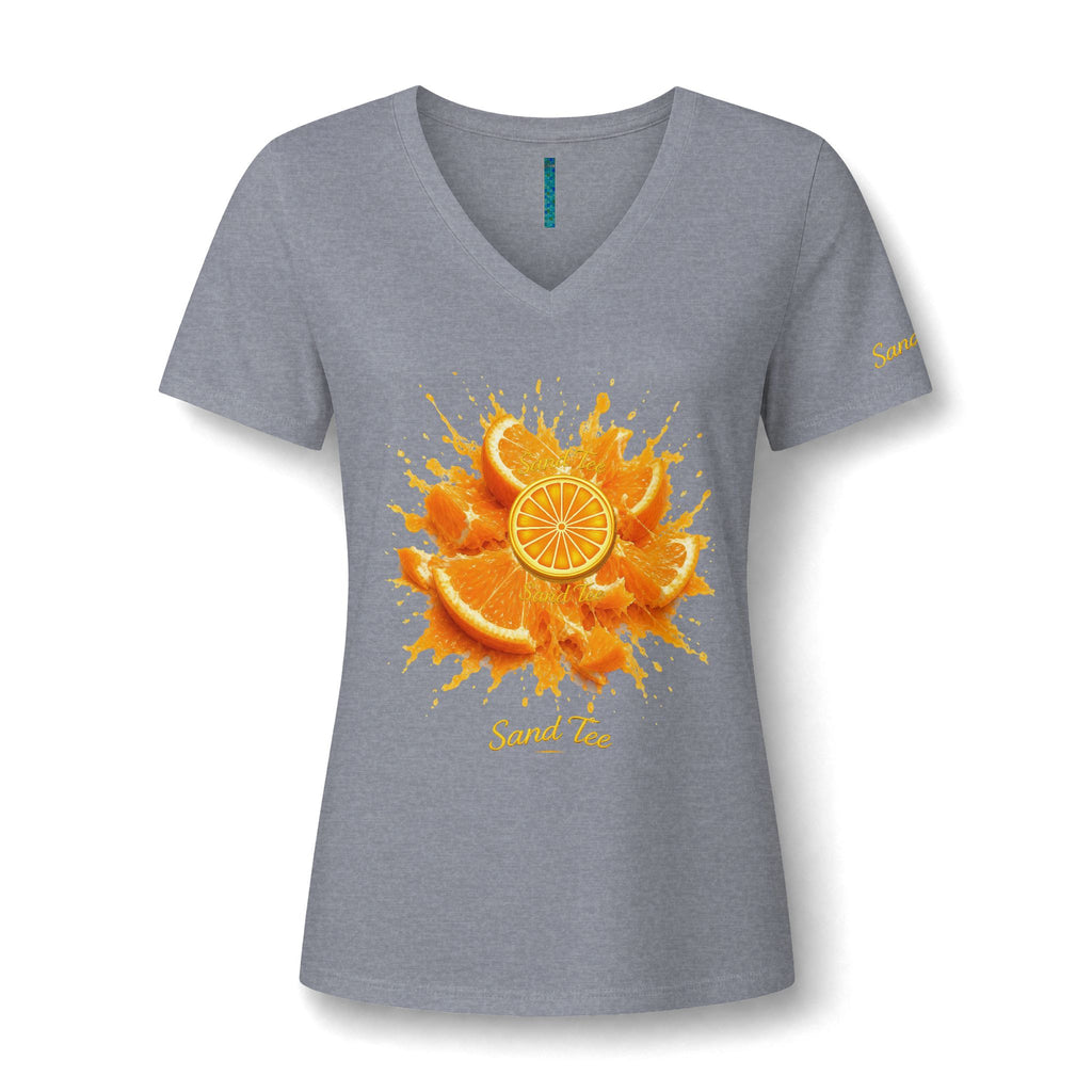 Orange Slice Splash T-Shirt | Citrus Fruit V-Neck Tee