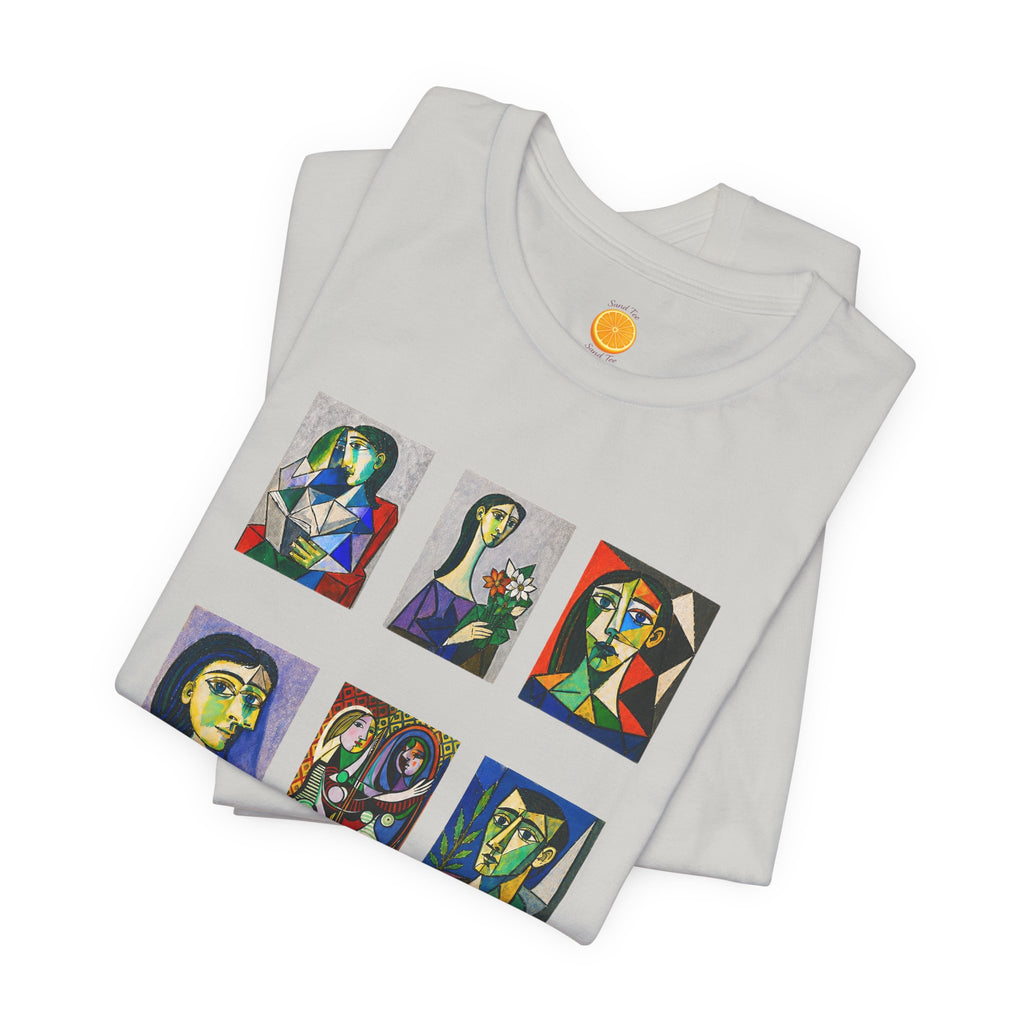 Picasso Portrait Grid T‑Shirt — Colorful Cubist Faces Art Tee