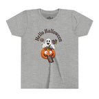 Youth Halloween Tee - "Hello Halloween" Ghost & Pumpkin Trick-or-Treat Shirt
