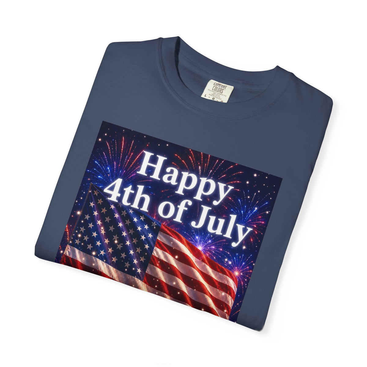 4th of July Flag T-Shirt — "Happy 4th of July" Front & America Flag Back
