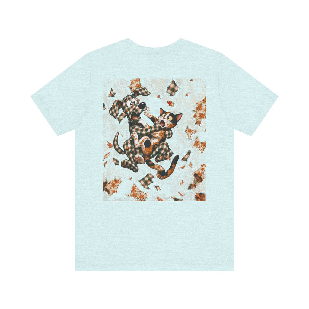 Gingham Dog & Calico Cat Tee — Plaid Pet Illustration T-Shirt
