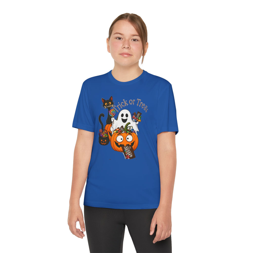 Kids Halloween Trick or Treat T-Shirt — Cute Pumpkin, Ghost & Black Cat Design