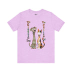 Gingham Dog & Calico Cat Tee — Plaid Pet Illustration T-Shirt