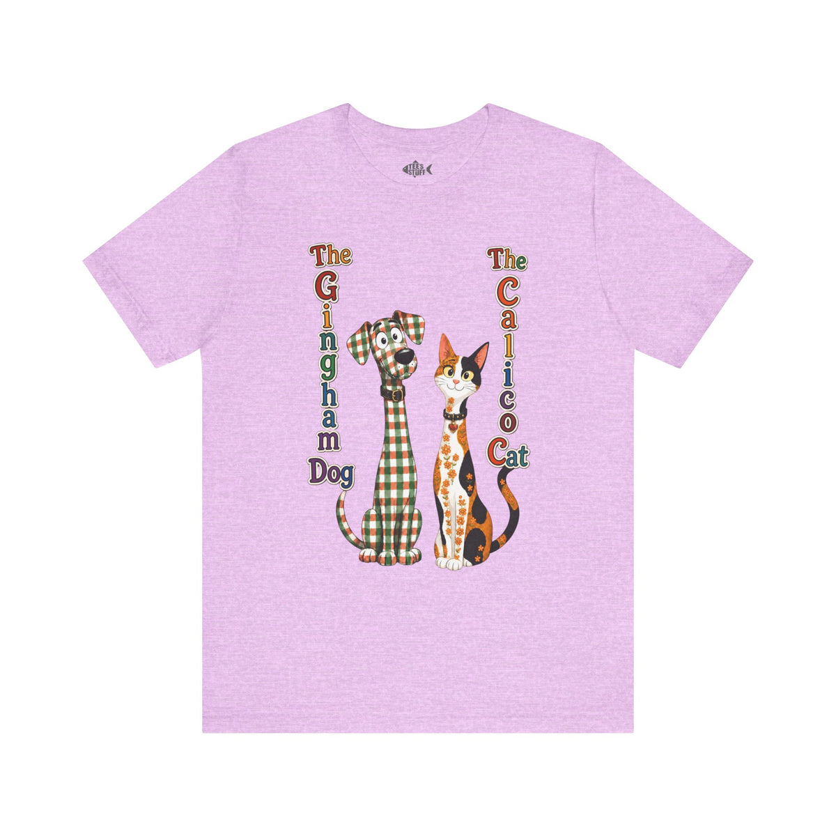 Gingham Dog & Calico Cat Tee — Plaid Pet Illustration T-Shirt