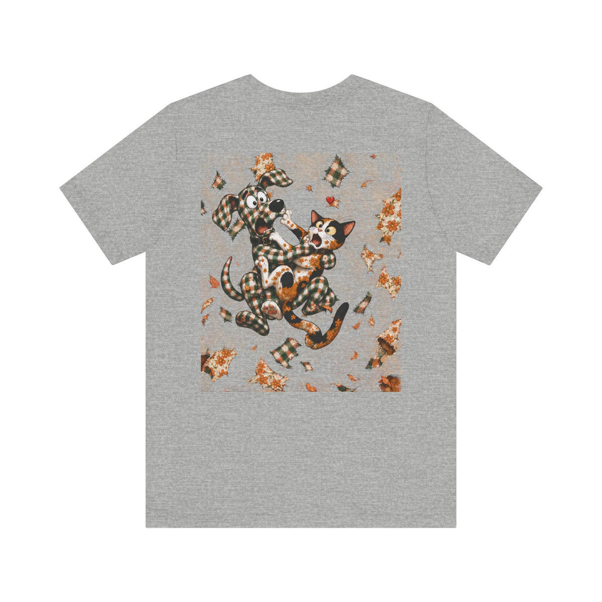 Gingham Dog & Calico Cat Tee — Plaid Pet Illustration T-Shirt