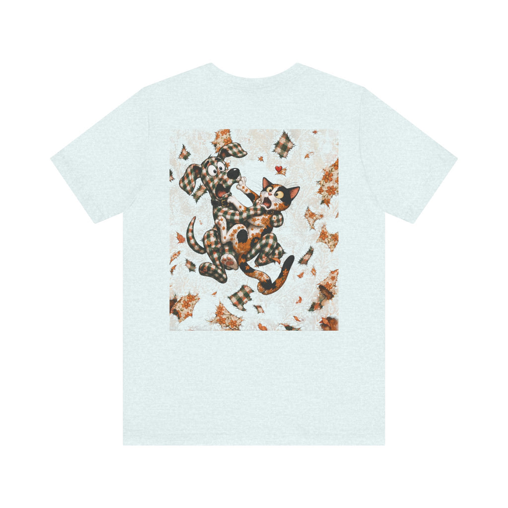 Gingham Dog & Calico Cat Tee — Plaid Pet Illustration T-Shirt