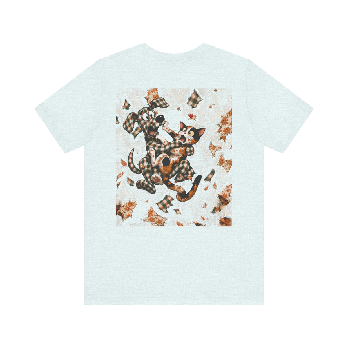 Gingham Dog & Calico Cat Tee — Plaid Pet Illustration T-Shirt