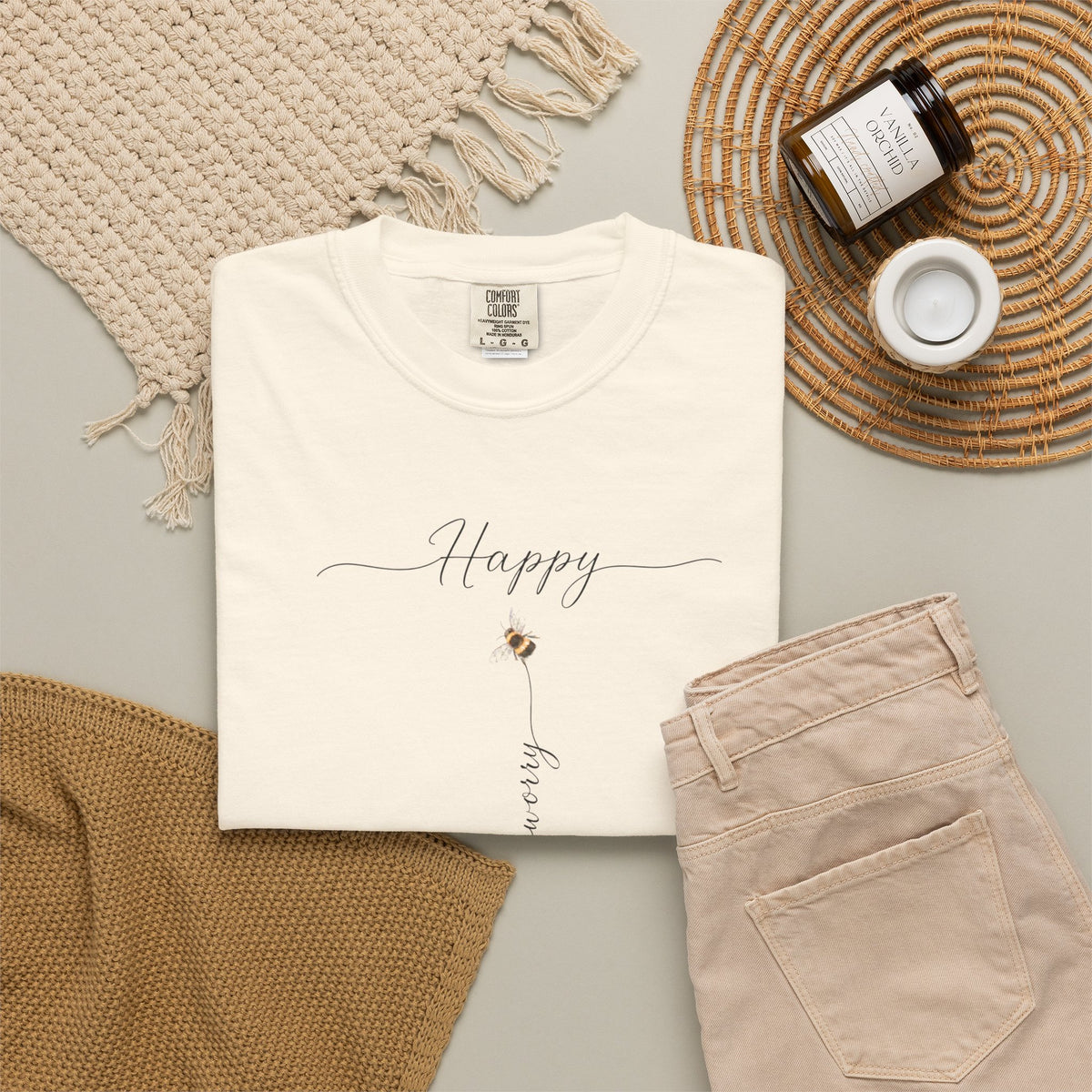 Don't Worry Bee Happy Tee -Unisex Garment-Dyed T-shirt