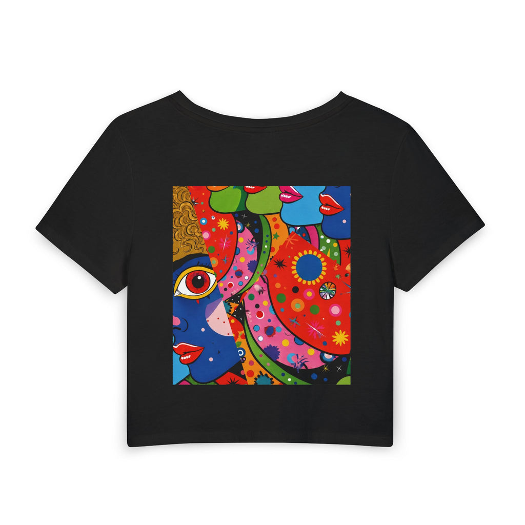 Pop Art Faces Crop Tee — Colorful Women's Baby Tee