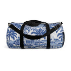 Tropical Blue Toile Duffel Bag — Coastal Palm & Sailboat Weekend Bag