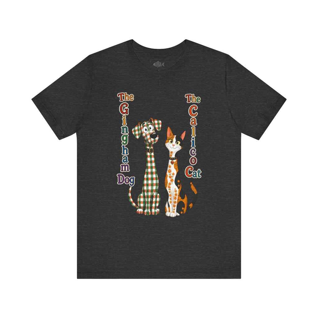 Gingham Dog & Calico Cat Tee — Plaid Pet Illustration T-Shirt