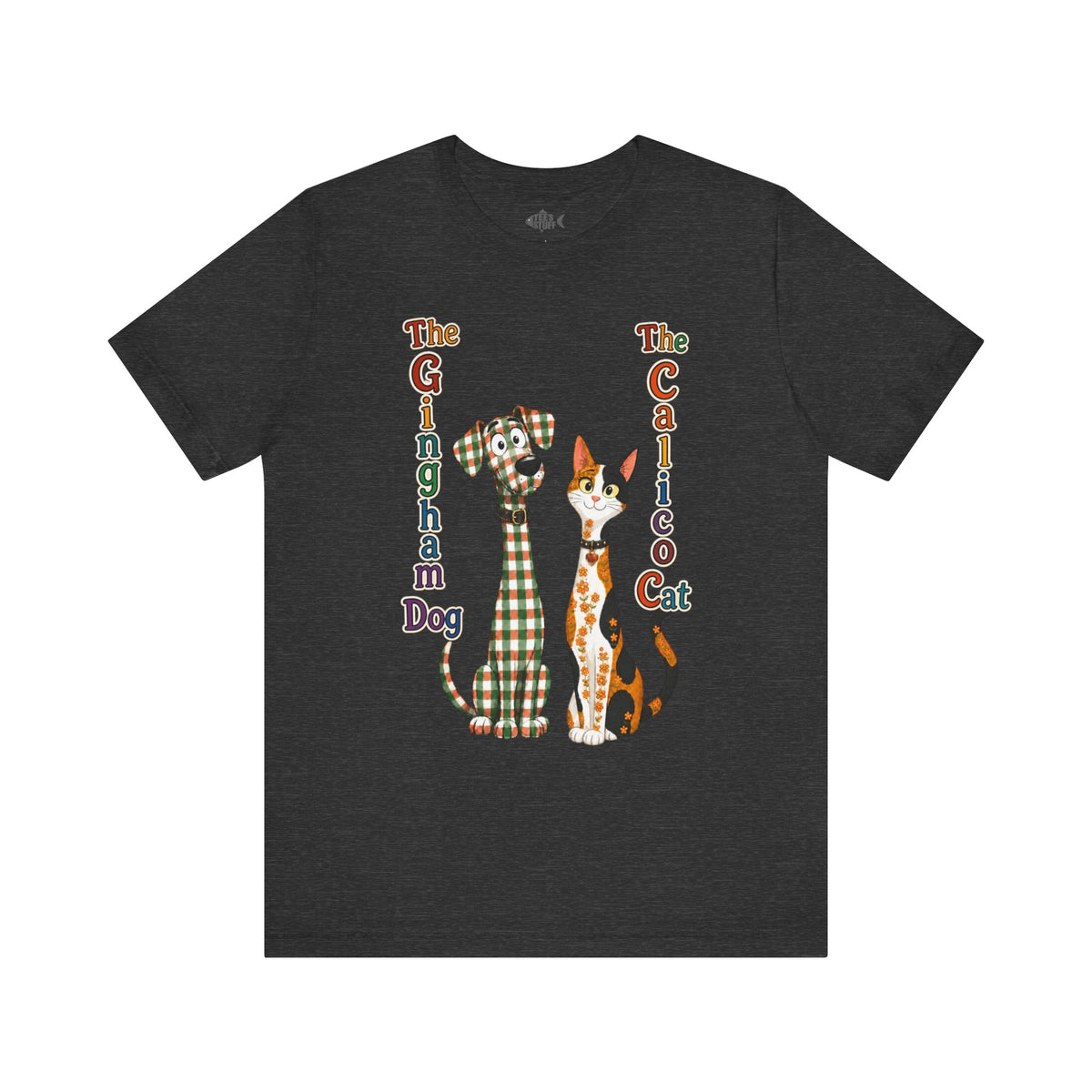 Gingham Dog & Calico Cat Tee — Plaid Pet Illustration T-Shirt