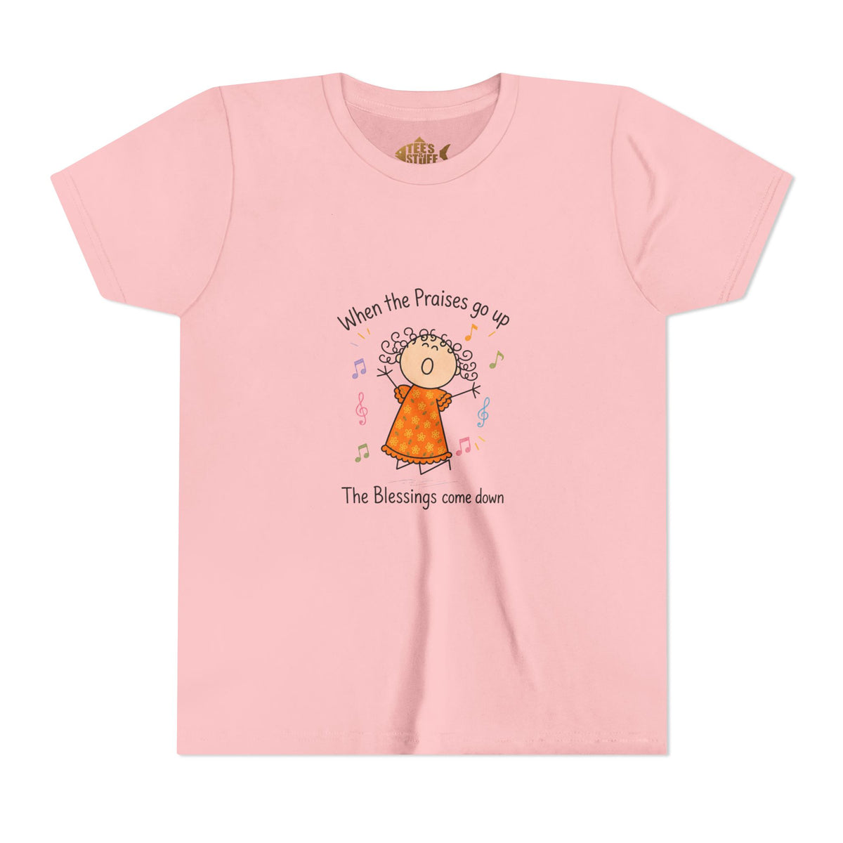 Youth Tee — "When the Praises Go Up, The Blessings Come Down" Kids Christian Shirt