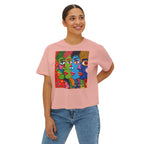 Women's Boxy Tee — Colorful Pop Art Faces Graphic Cropped T‑Shirt