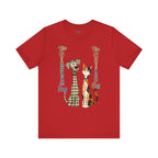 Gingham Dog & Calico Cat Tee — Plaid Pet Illustration T-Shirt