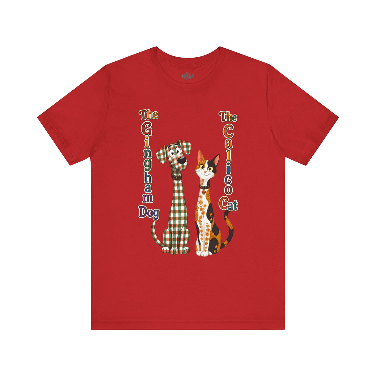 Gingham Dog & Calico Cat Tee — Plaid Pet Illustration T-Shirt