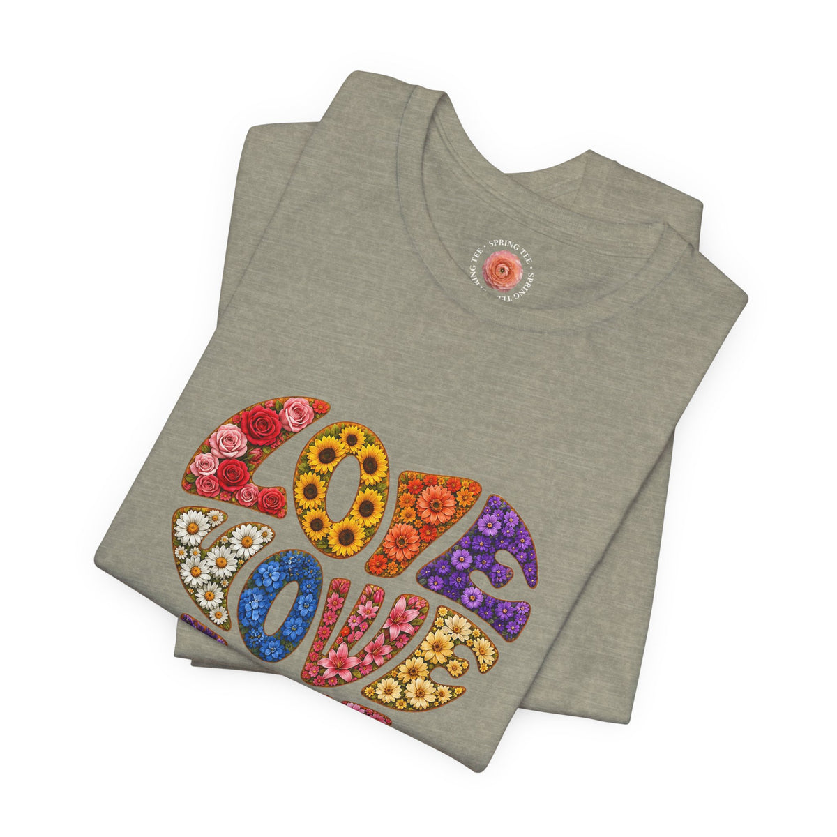 Love Heart Graphic Tee — Retro Floral "Love" Design