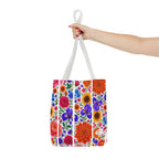 Floral Stripe Tote Bag — Bright Mexican Folk Art Flowers AOP