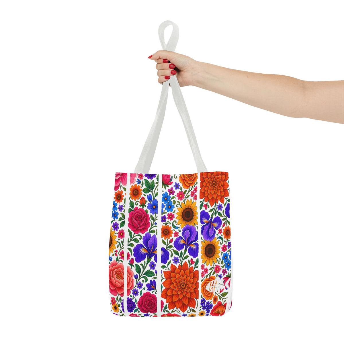 Floral Stripe Tote Bag — Bright Mexican Folk Art Flowers AOP