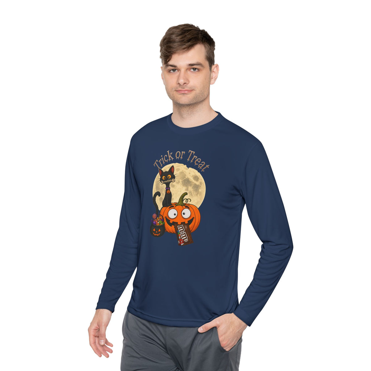Halloween Pumpkin & Black Cat Long Sleeve Tee — "Trick or Treat / Hello Halloween"
